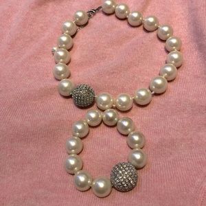 Ann Taylor pearl necklace(adjustable) and bracelet with crystal detail.